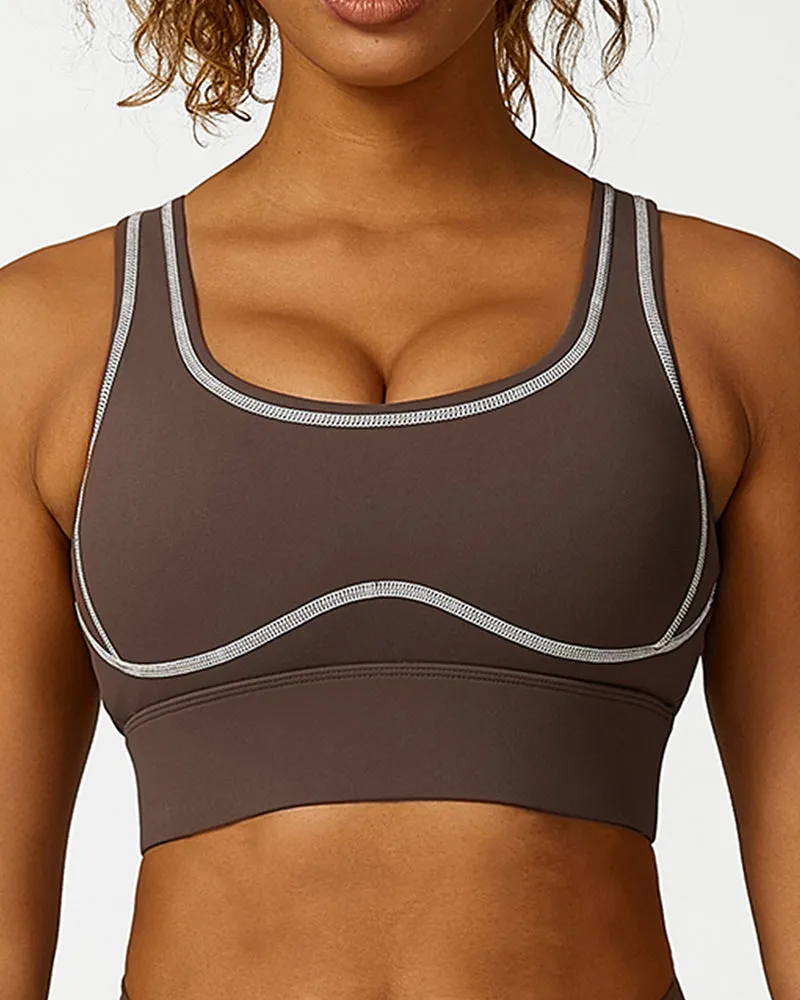 High Waist Colorblock Slim Line Hollow Out Sports Bra Shorts Pants S-L