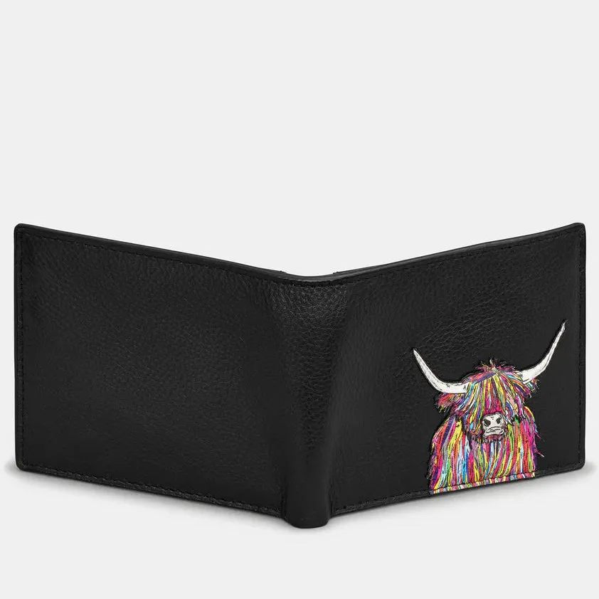 Highland Cow Black Leather Wallet