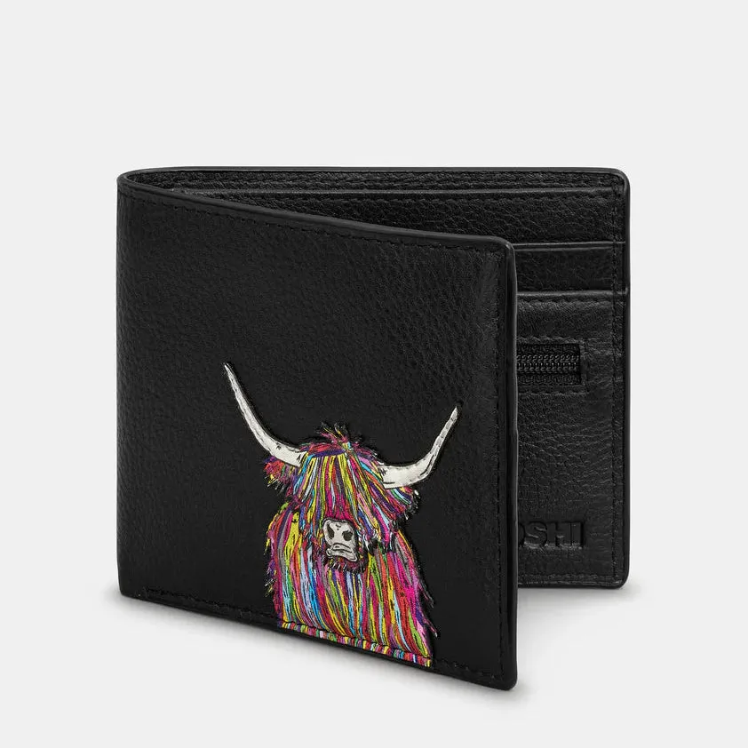 Highland Cow Black Leather Wallet