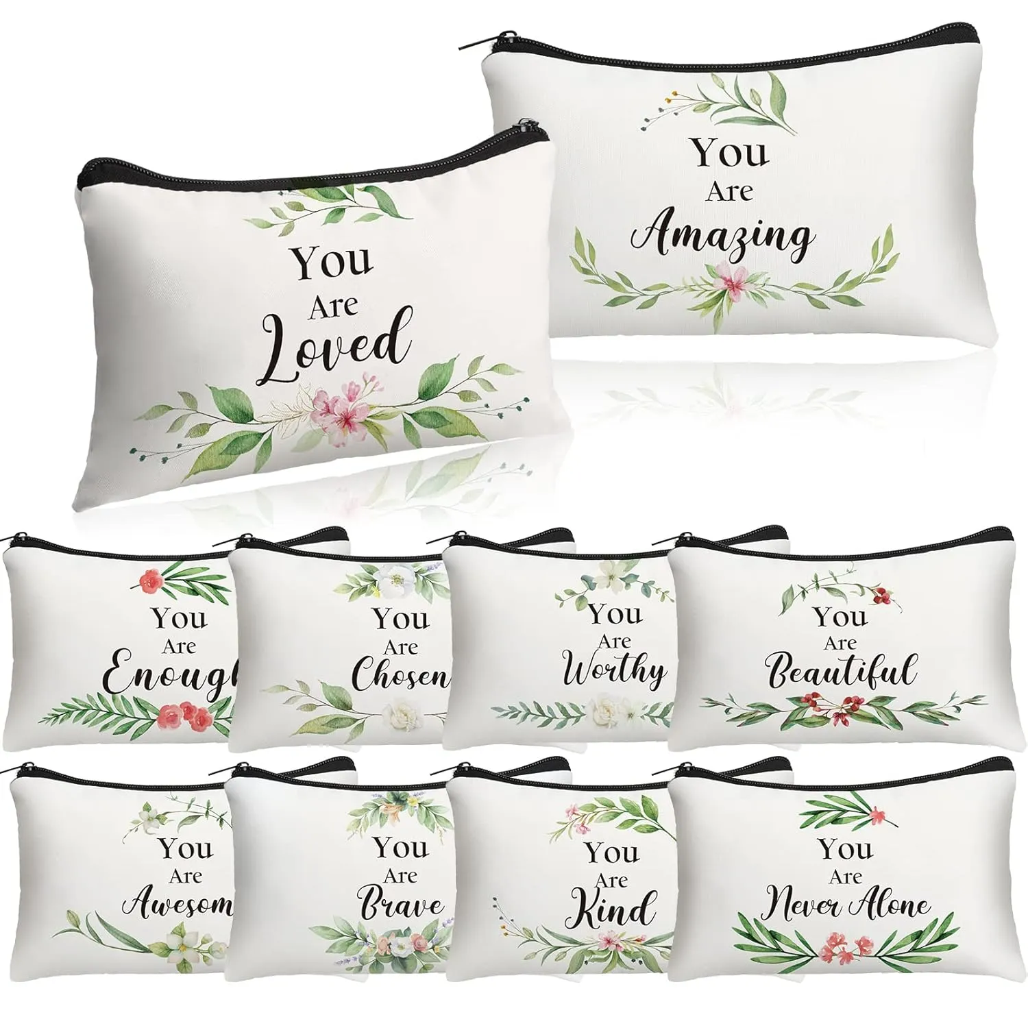 Hillban 10 Pcs Inspirational Cosmetic Bag Gifts for Mother's Day Women Bulk Christian Gifts for Women Church Employee Appreciation Makeup Bag Canvas Travel Pouch You Are Amazing(Classic,White)