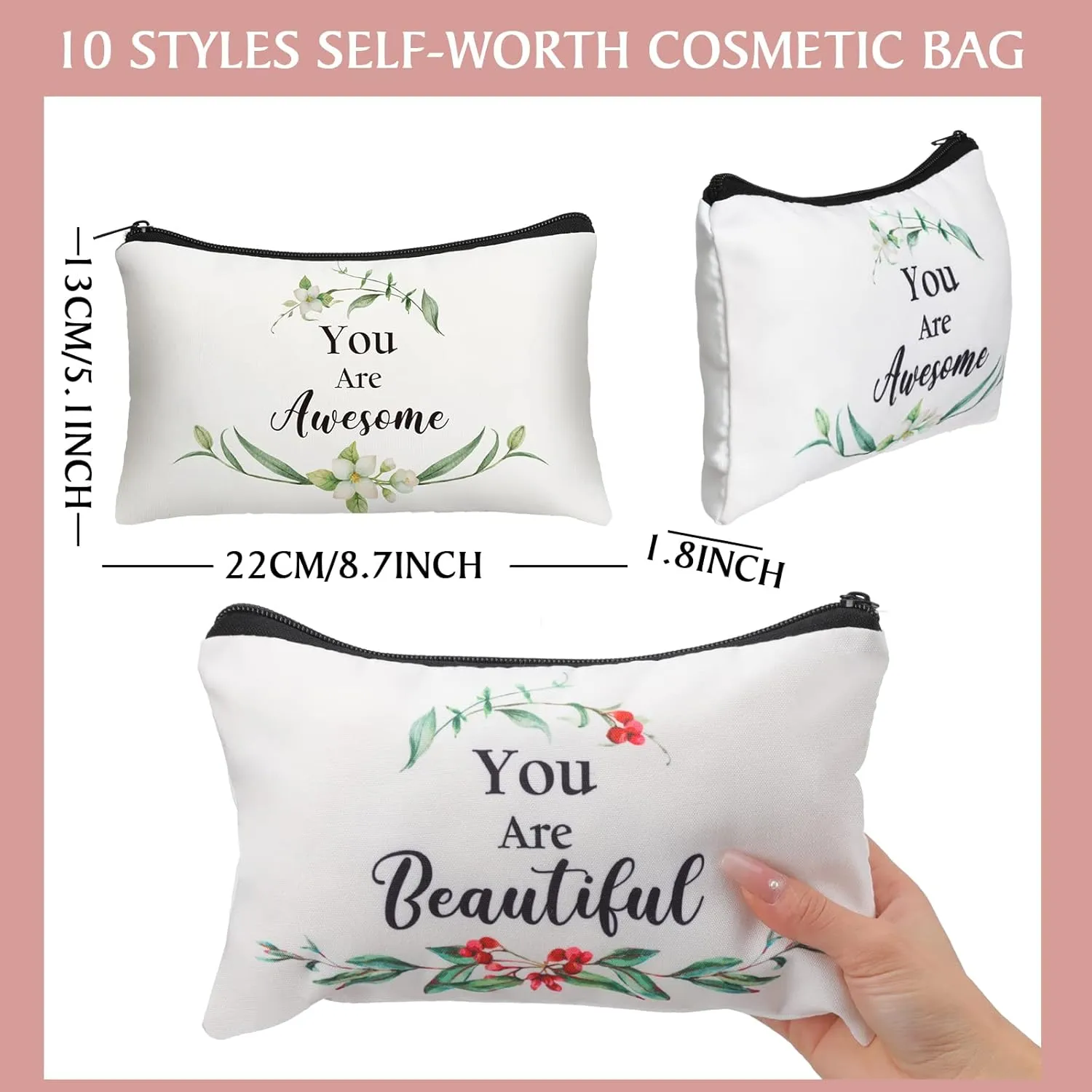 Hillban 10 Pcs Inspirational Cosmetic Bag Gifts for Mother's Day Women Bulk Christian Gifts for Women Church Employee Appreciation Makeup Bag Canvas Travel Pouch You Are Amazing(Classic,White)