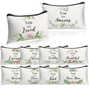 Hillban 10 Pcs Inspirational Cosmetic Bag Gifts for Mother's Day Women Bulk Christian Gifts for Women Church Employee Appreciation Makeup Bag Canvas Travel Pouch You Are Amazing(Classic,White)