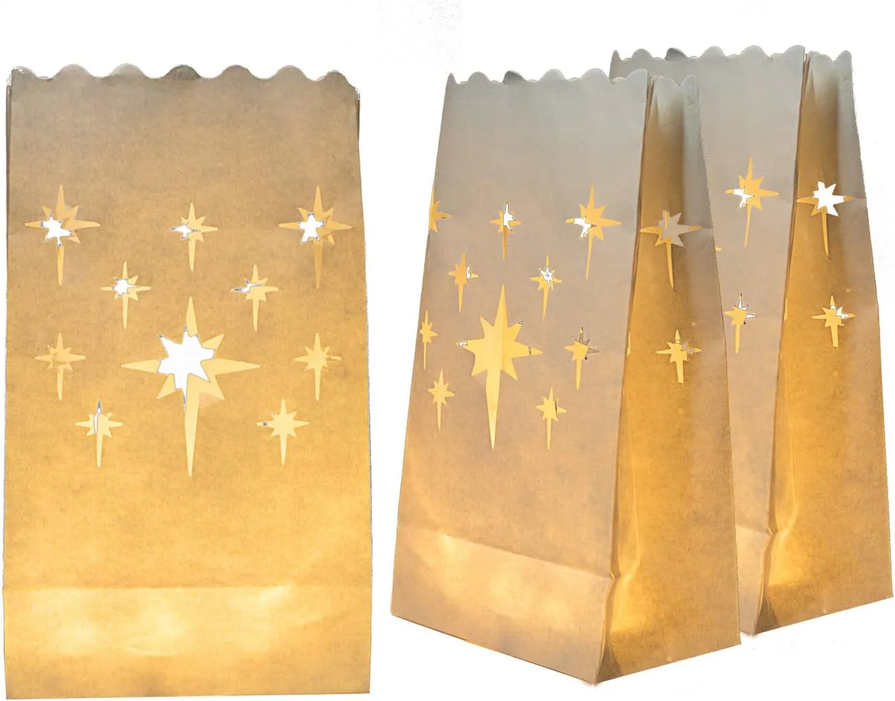 Homemory 50 PCS White Luminary Bags, Upgraded Moisture-Proof Candle Bags, Stars Design Luminaries for Wedding, Party, Halloween, Thanksgiving, Christmas