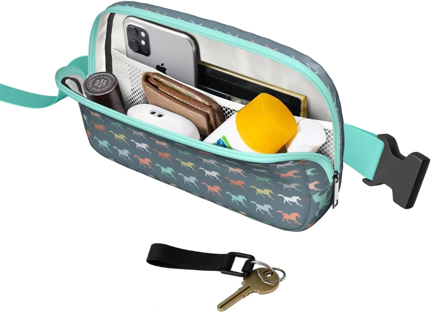 Horse Mini Belt Bag for Men Women Pony Floral Waist Packs Crossbody Bags Adjustable Strap for Hiking Cycling Sports