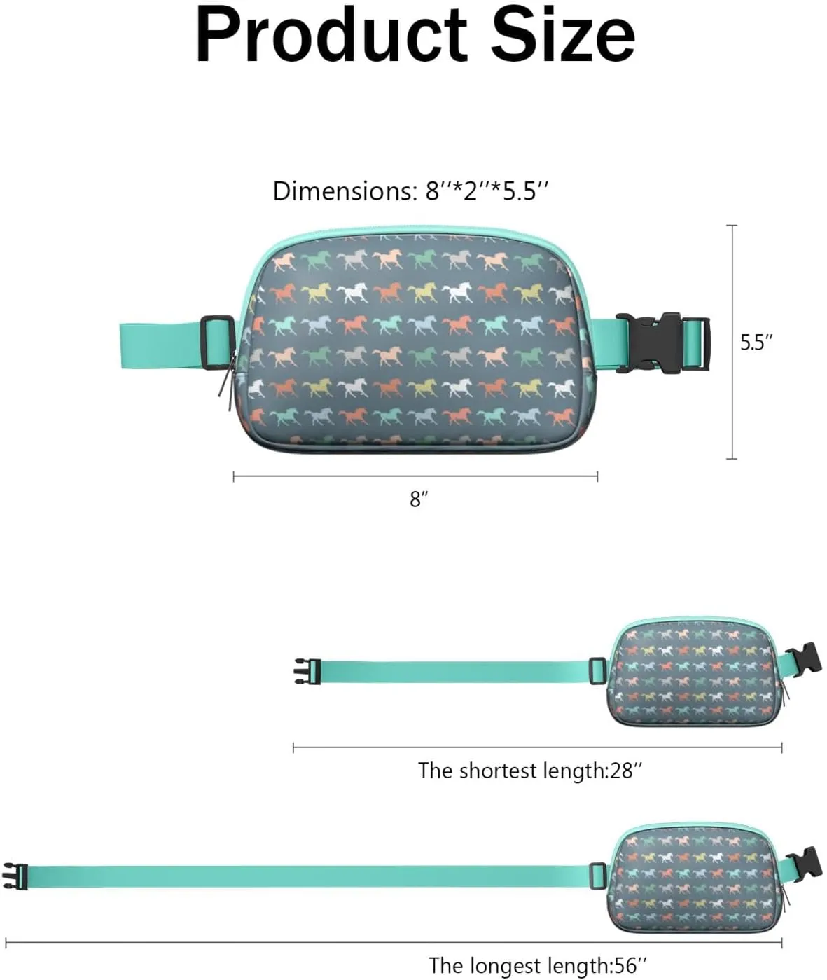 Horse Mini Belt Bag for Men Women Pony Floral Waist Packs Crossbody Bags Adjustable Strap for Hiking Cycling Sports