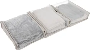 Household Essentials Under Bed Zippered Sweater Storage Bags with Clear Vision Panel, Set of 3, Silver,Gray