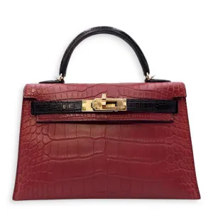 HSS Sellier Kelly 20 Rouge H/Black in Matte Alligator, Permabrass hardware