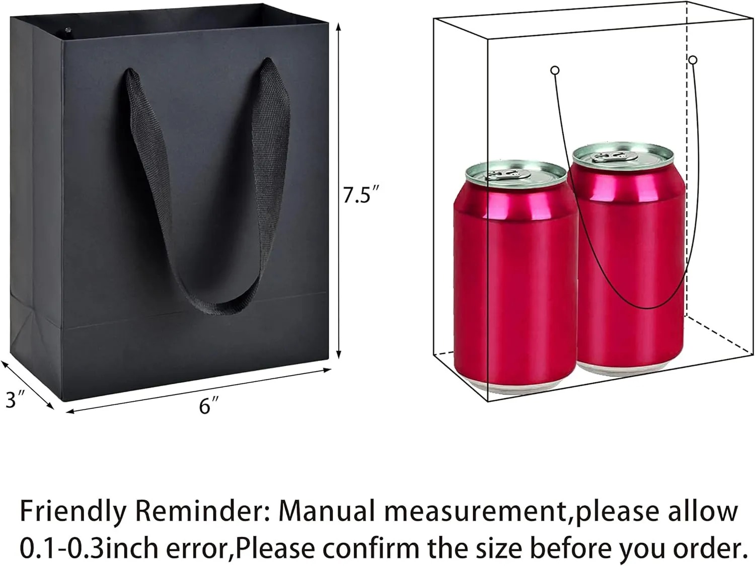 HUAPRINT Black Gift and Shopping Bags - Matte Black Small Paper Bags with Handles, 30 Pack, 6x3x7.5 inches - Ideal for Craft, Retail, Party Favors, Merchandise and Holiday or Wedding Occasions