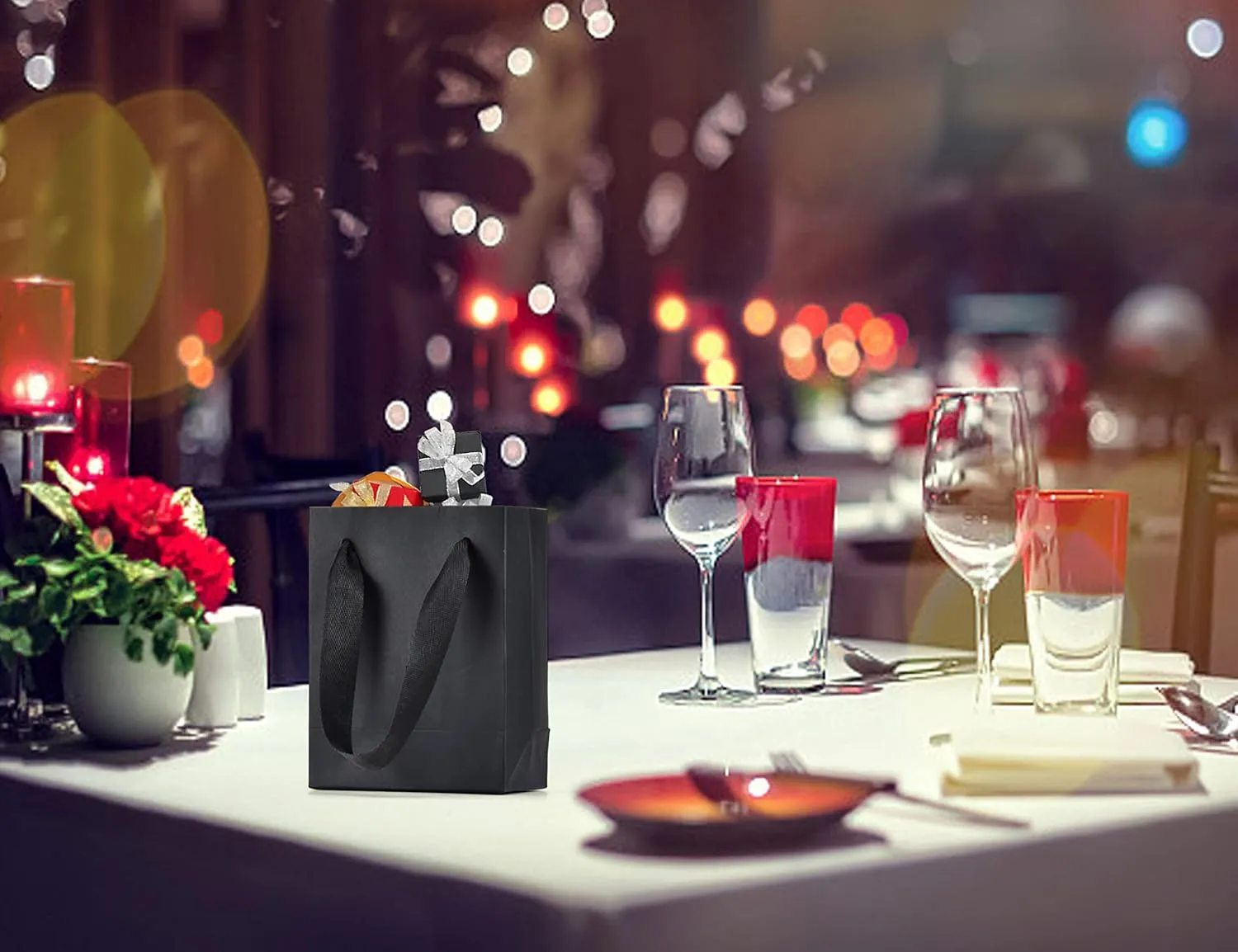 HUAPRINT Black Gift and Shopping Bags - Matte Black Small Paper Bags with Handles, 30 Pack, 6x3x7.5 inches - Ideal for Craft, Retail, Party Favors, Merchandise and Holiday or Wedding Occasions