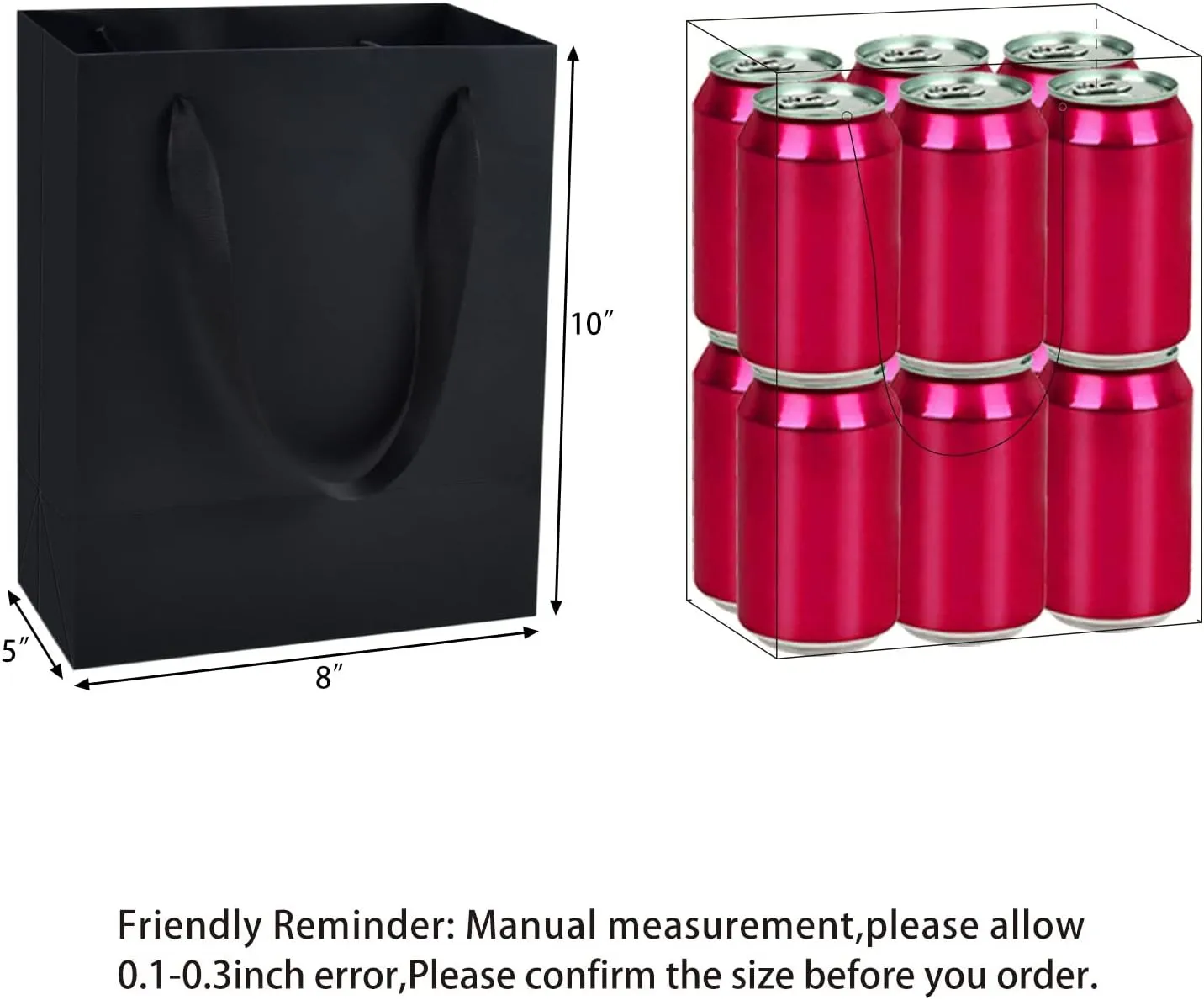 HUAPRINT Black Matte Gift Paper Bags with Handles, 30 Pack, 8x5x10 inch, Retail & Wedding Bags