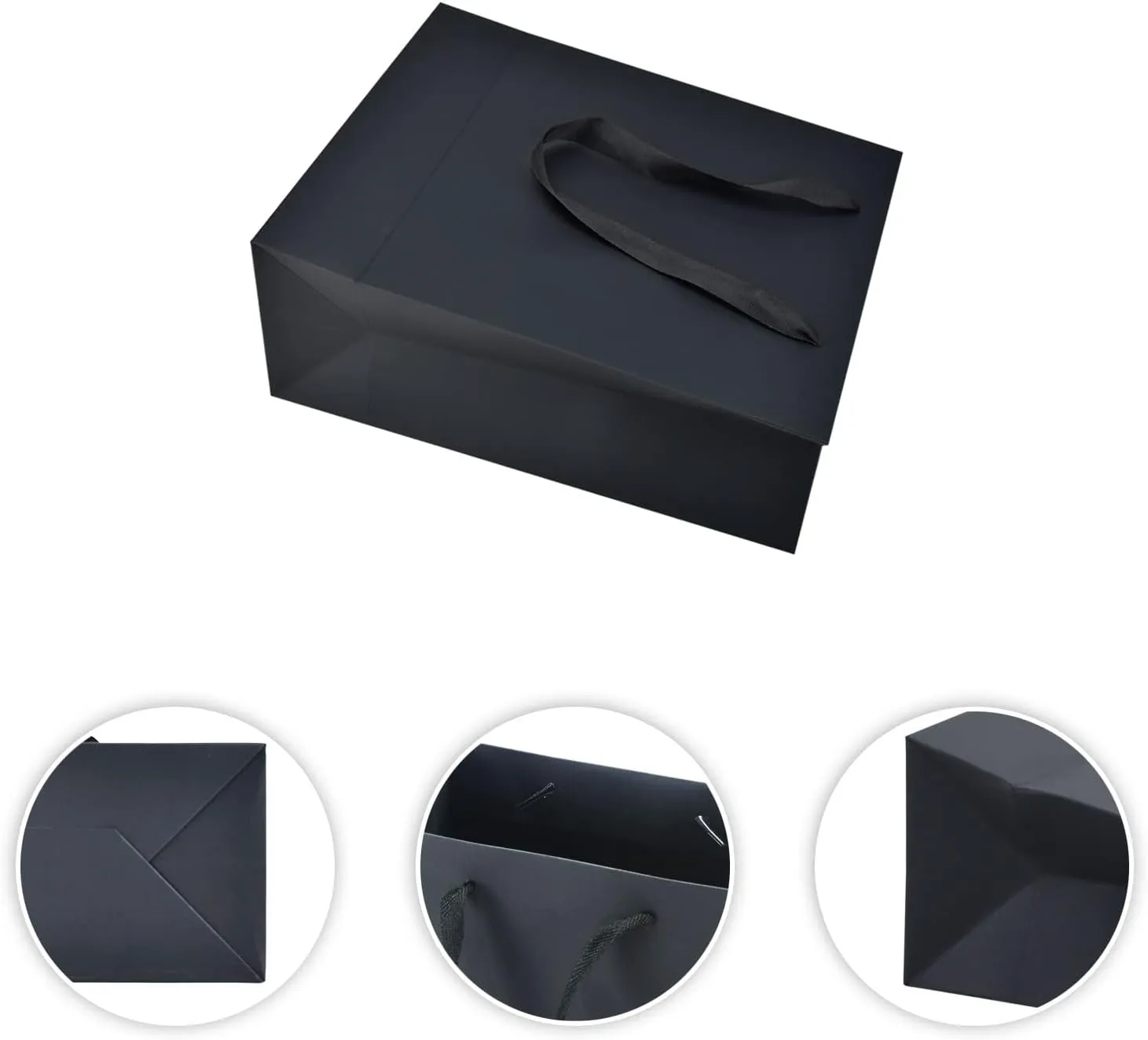 HUAPRINT Black Matte Gift Paper Bags with Handles, 30 Pack, 8x5x10 inch, Retail & Wedding Bags