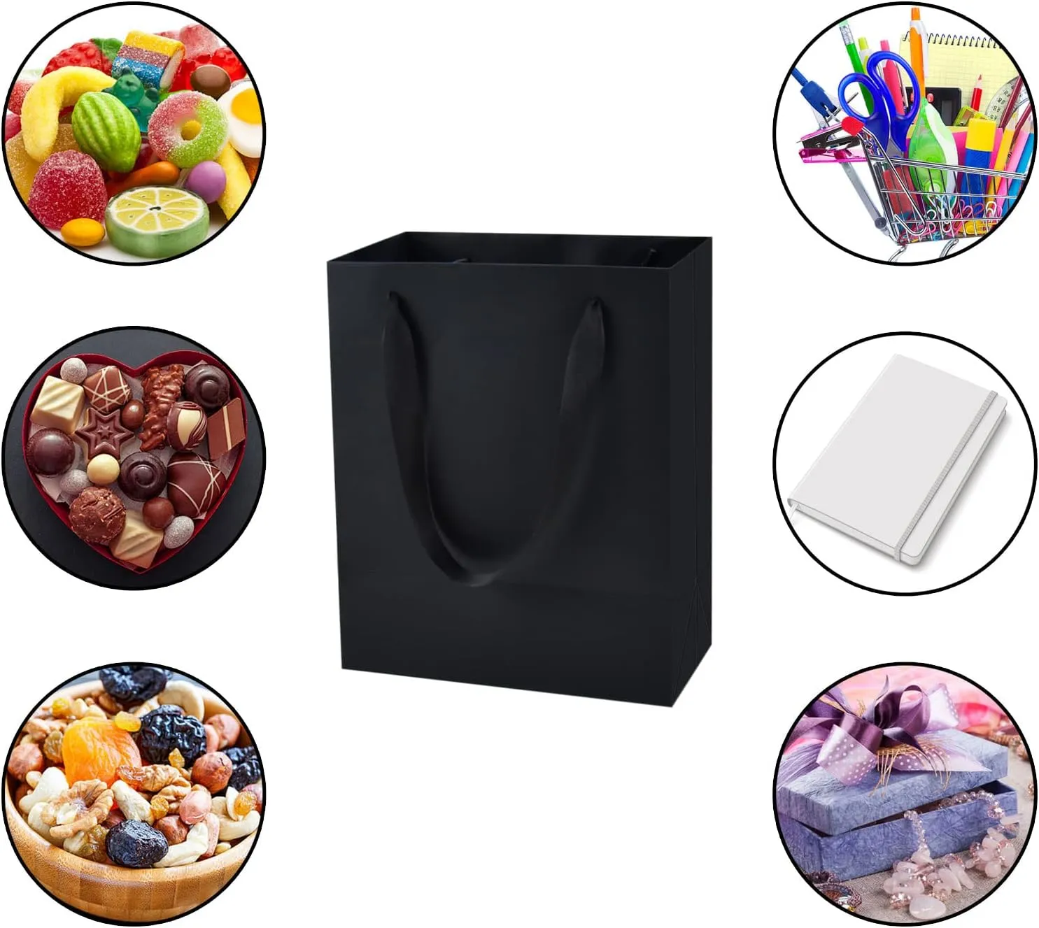 HUAPRINT Black Matte Gift Paper Bags with Handles, 30 Pack, 8x5x10 inch, Retail & Wedding Bags