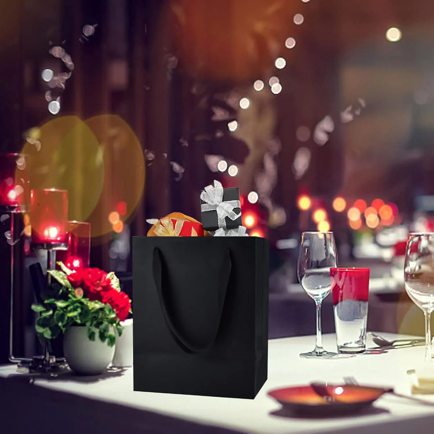 HUAPRINT Black Matte Gift Paper Bags with Handles, 30 Pack, 8x5x10 inch, Retail & Wedding Bags