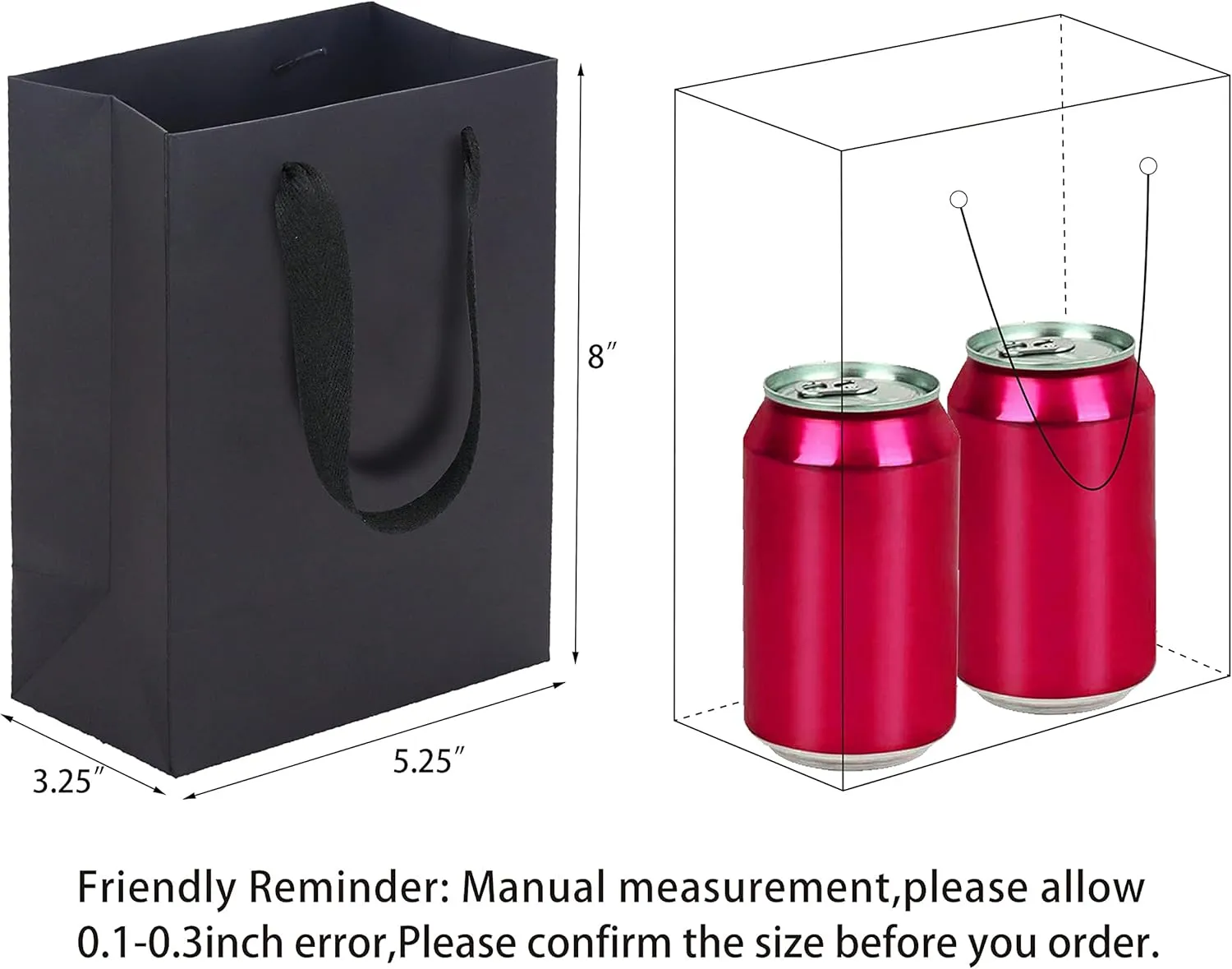 HUAPRINT Black Paper Bags - Gift & Shopping Bags with Ribbon Handles, 30 Packs, 5.25x3.25x8 Inch, Perfect for Retail, Parties, Weddings & Business