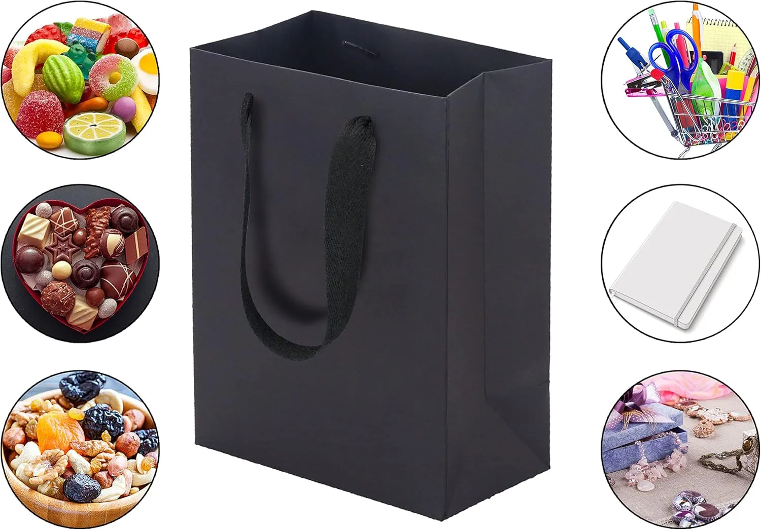 HUAPRINT Black Paper Bags - Gift & Shopping Bags with Ribbon Handles, 30 Packs, 5.25x3.25x8 Inch, Perfect for Retail, Parties, Weddings & Business