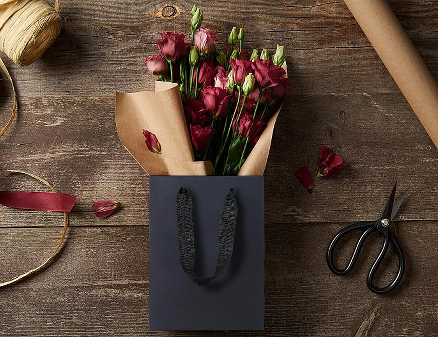 HUAPRINT Black Paper Bags - Gift & Shopping Bags with Ribbon Handles, 30 Packs, 5.25x3.25x8 Inch, Perfect for Retail, Parties, Weddings & Business