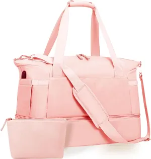 HUELLA AD Weekender Bags for Women Travel, Stylish Women's Workout Bag, Duffle Bag Women, Gym Duffle Bag with Shoe Compartments & USB Charging Port (Pink)
