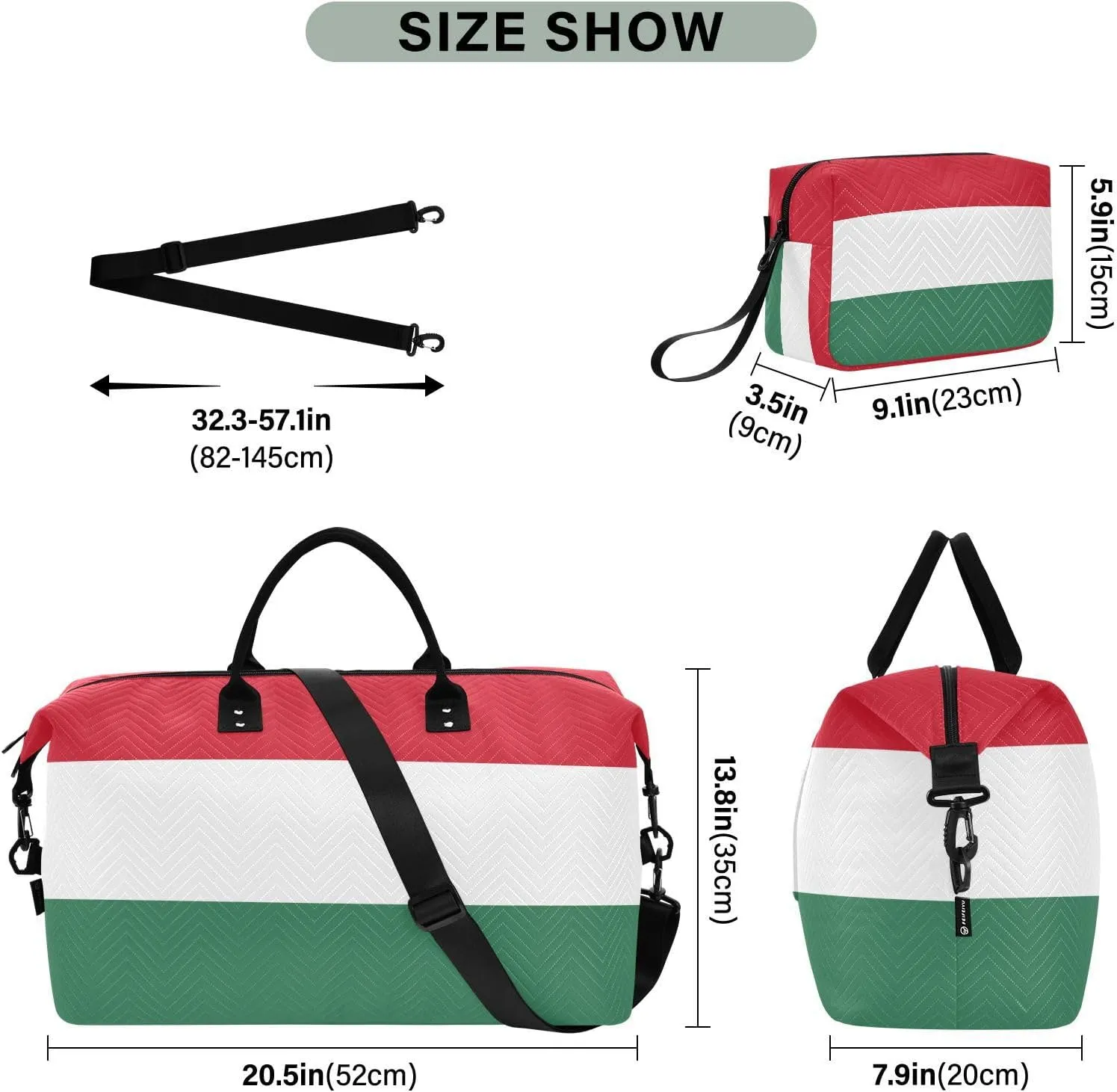 Hungarian Flag Travel Duffle Bag Quilt Weekender Bags Carry On Bag Gym Bag Overnight Bag with Make Up Bag for Ladies Women Trip Airplane Travel Essentials Gifts