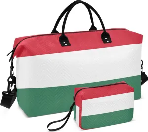 Hungarian Flag Travel Duffle Bag Quilt Weekender Bags Carry On Bag Gym Bag Overnight Bag with Make Up Bag for Ladies Women Trip Airplane Travel Essentials Gifts