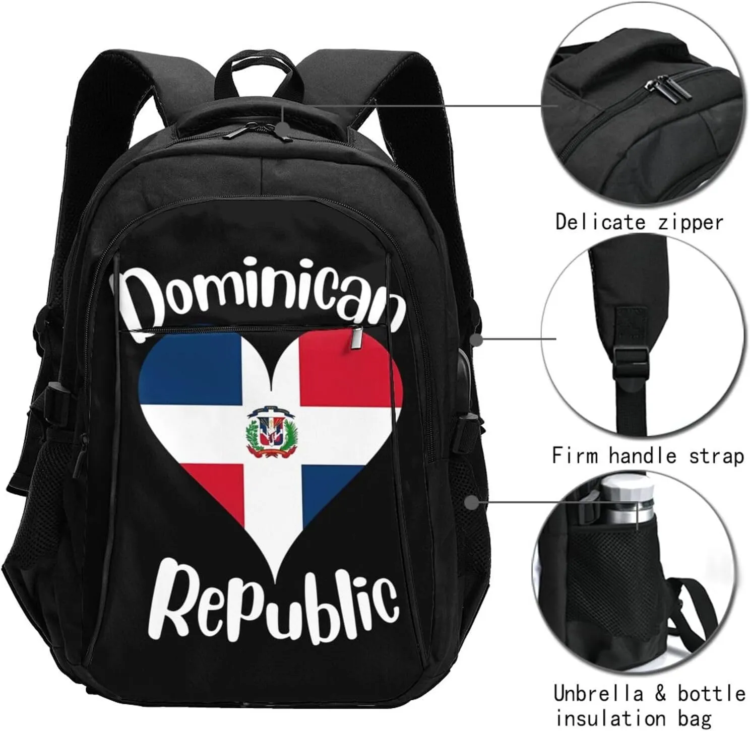 I Love Dominican Republic Travel Backpacks Casual Backpack Large Capacity Laptop Rucksack Luggage Daypacks with USB Charging Port Multi-Pockets Bags for Hiking