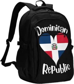 I Love Dominican Republic Travel Backpacks Casual Backpack Large Capacity Laptop Rucksack Luggage Daypacks with USB Charging Port Multi-Pockets Bags for Hiking