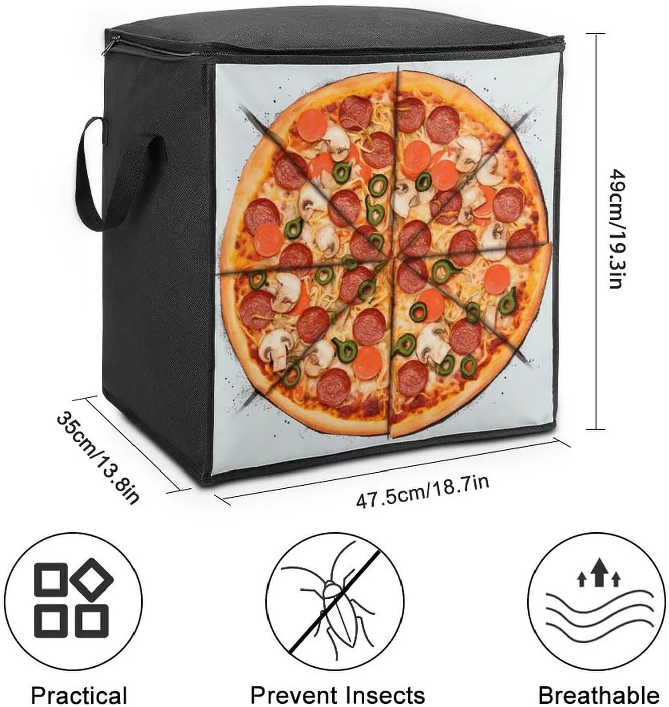 I Love PizzaStorage Bag Large Blanket Storage Bag Bedding Storage Container Quilt Storage Bag With Zipper for Easy Storage Of Clothes Pillows And Toys