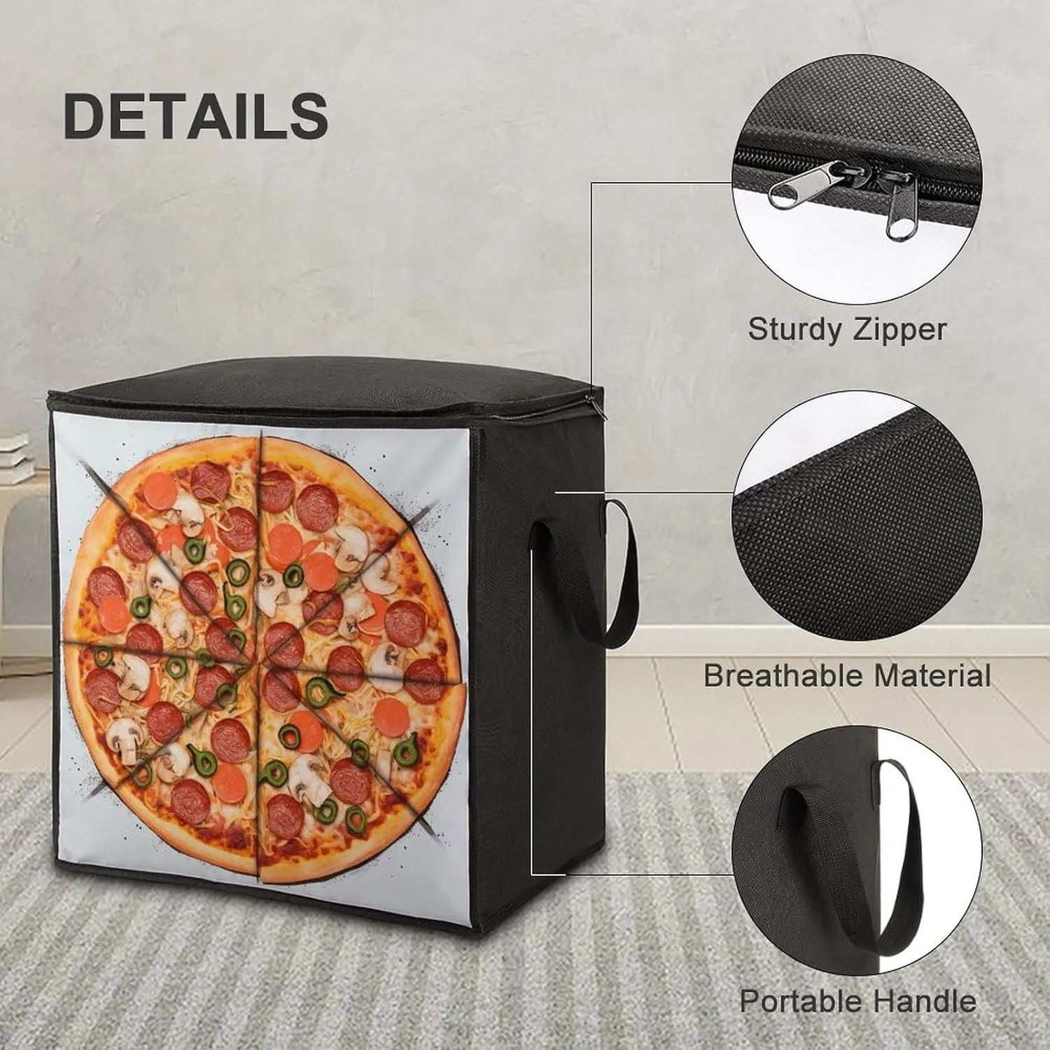 I Love PizzaStorage Bag Large Blanket Storage Bag Bedding Storage Container Quilt Storage Bag With Zipper for Easy Storage Of Clothes Pillows And Toys