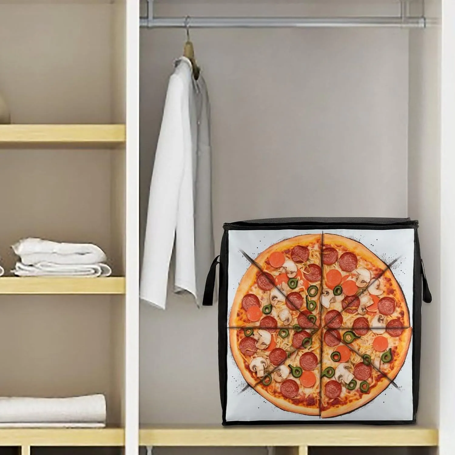 I Love PizzaStorage Bag Large Blanket Storage Bag Bedding Storage Container Quilt Storage Bag With Zipper for Easy Storage Of Clothes Pillows And Toys