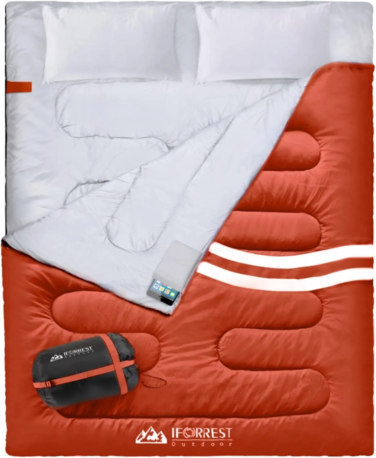 IFORREST Double Sleeping Bag for Adults - 2 Person Cold Weather(3-4 Seasons) Camping Bed, Extra-Wide & Warm - Queen Size XL