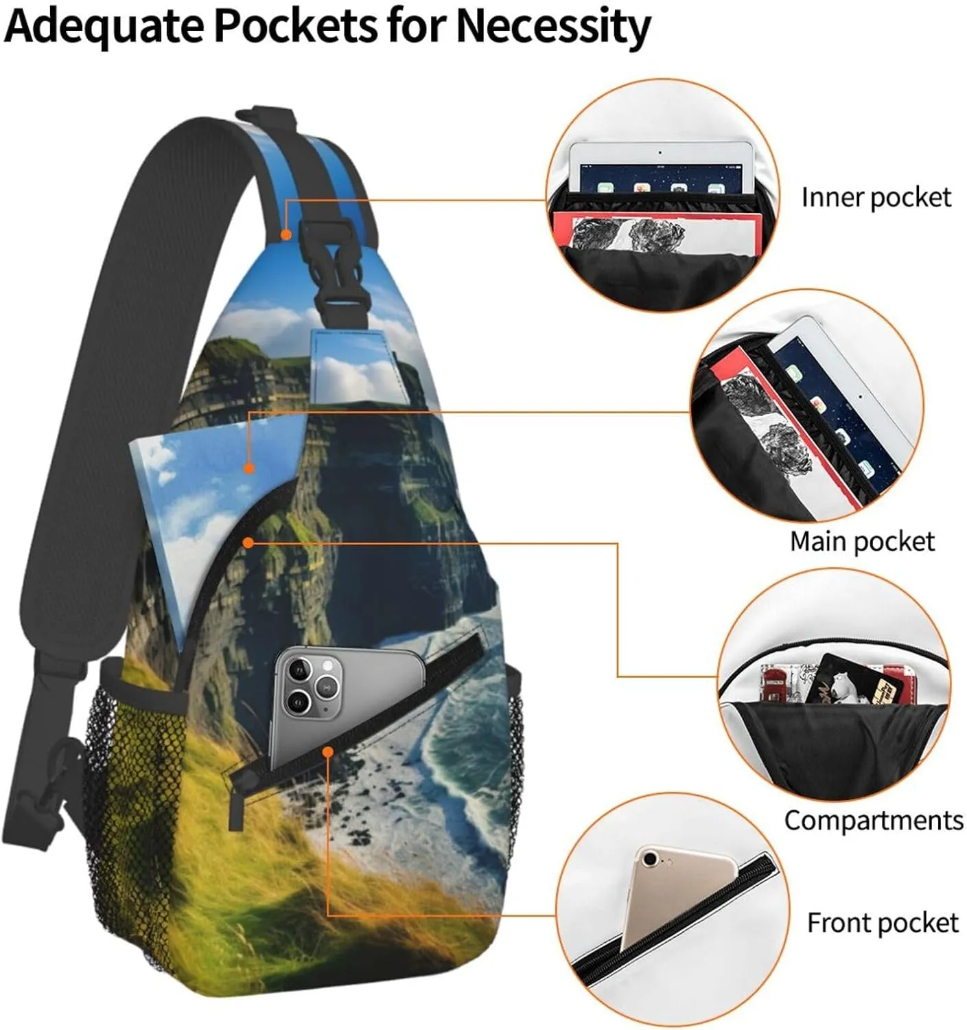 Ireland Outdoors County Clare The Cliffs Sling Backpack,Men Cross Chest Bag Diagonally,Shoulder Bag For Outdoor Bag