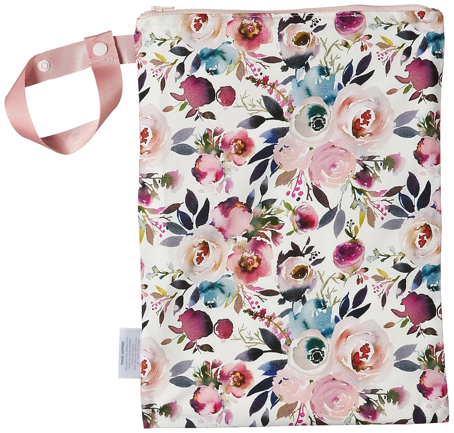 Itzy Ritzy Sealed Wet Bag with Handle – Wet Bag for Travel, Swimsuits, Cloth Diapers, Gym Clothes & Toiletries - Washable & Reusable with Water Resistant Lining - Measures 11” x 14” (Blush Floral)