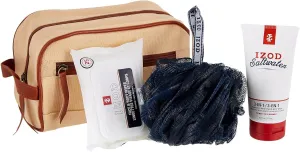 IZOD 4-Piece Dopp Kit Toiletry Bags Set, Travel Bag/ 3 in 1 Wash/Face & Body Wipes/Mesh Sponge, Double Zipper (Saltwater)