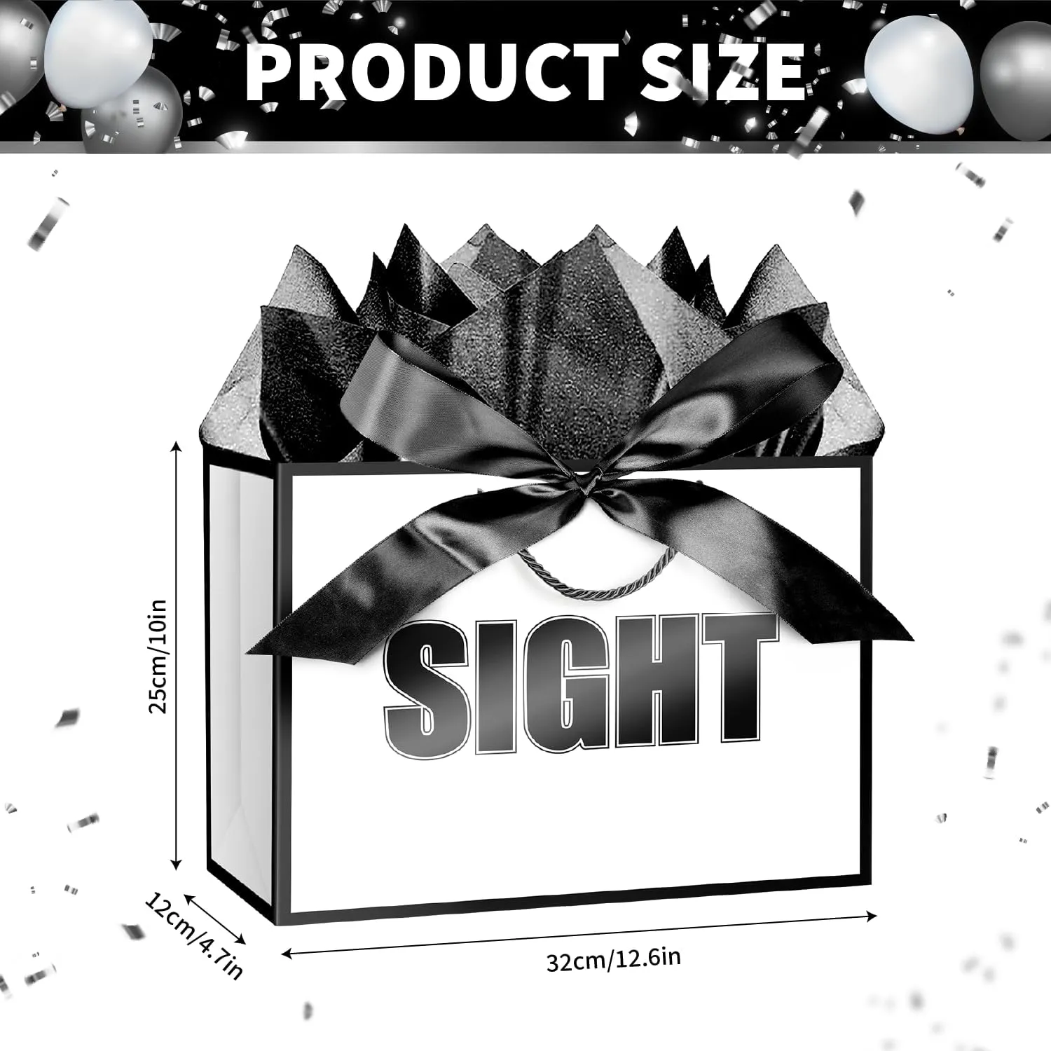 Jaywayang 5 Senses Gift Bags with Tissue Papers and Ribbons for Her Him Birthday Wedding Anniversary Mother's Day Valentine's Day Present Wrapping (White Black)