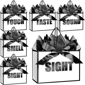 Jaywayang 5 Senses Gift Bags with Tissue Papers and Ribbons for Her Him Birthday Wedding Anniversary Mother's Day Valentine's Day Present Wrapping (White Black)