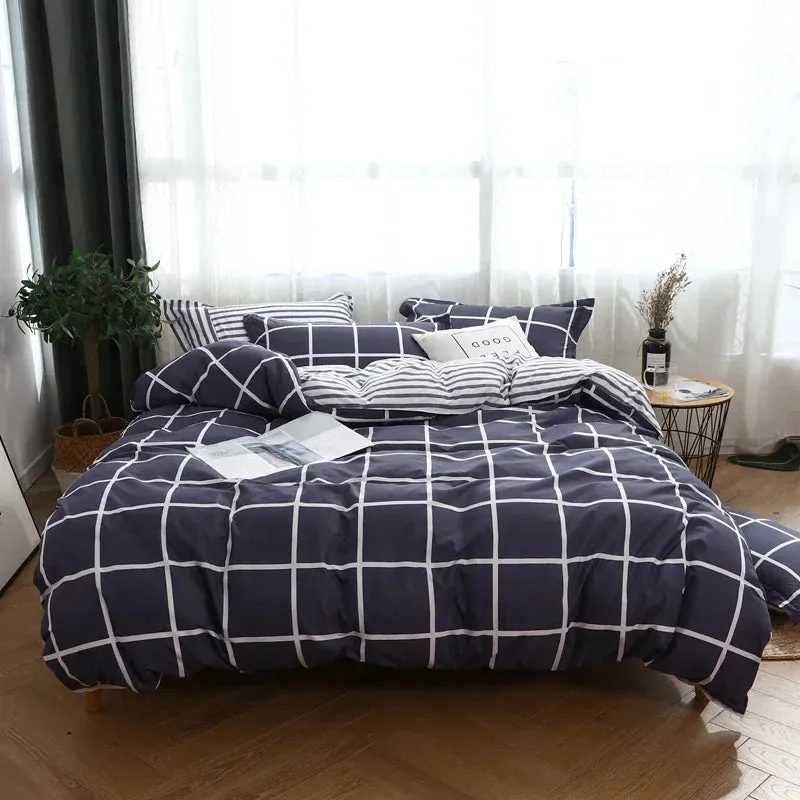JazzHer Grey Geometric Pattern Duvet Cover Four set series for Adults Teens Polyester Bedding Set with Zip Closure Comforter Covers