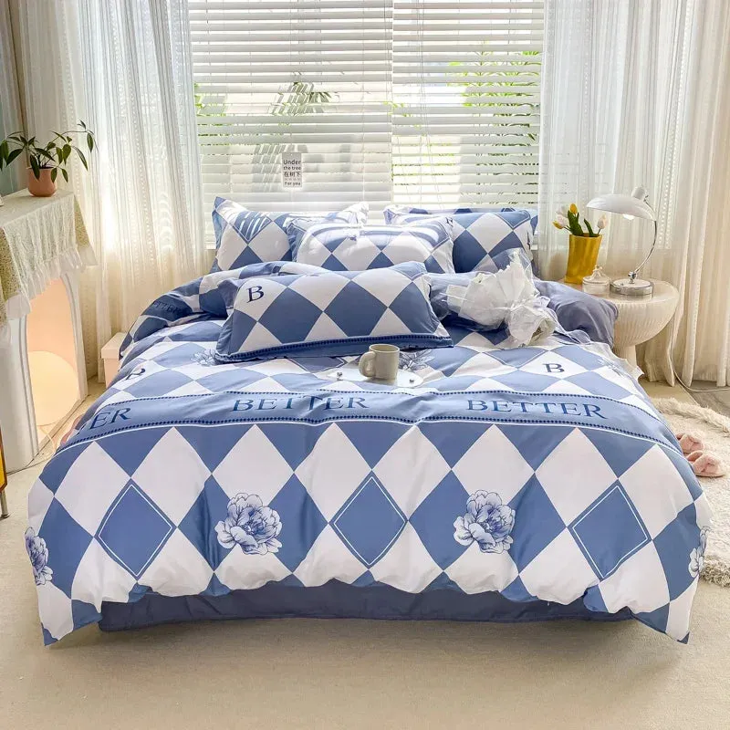 JazzHer Grey Geometric Pattern Duvet Cover Four set series for Adults Teens Polyester Bedding Set with Zip Closure Comforter Covers