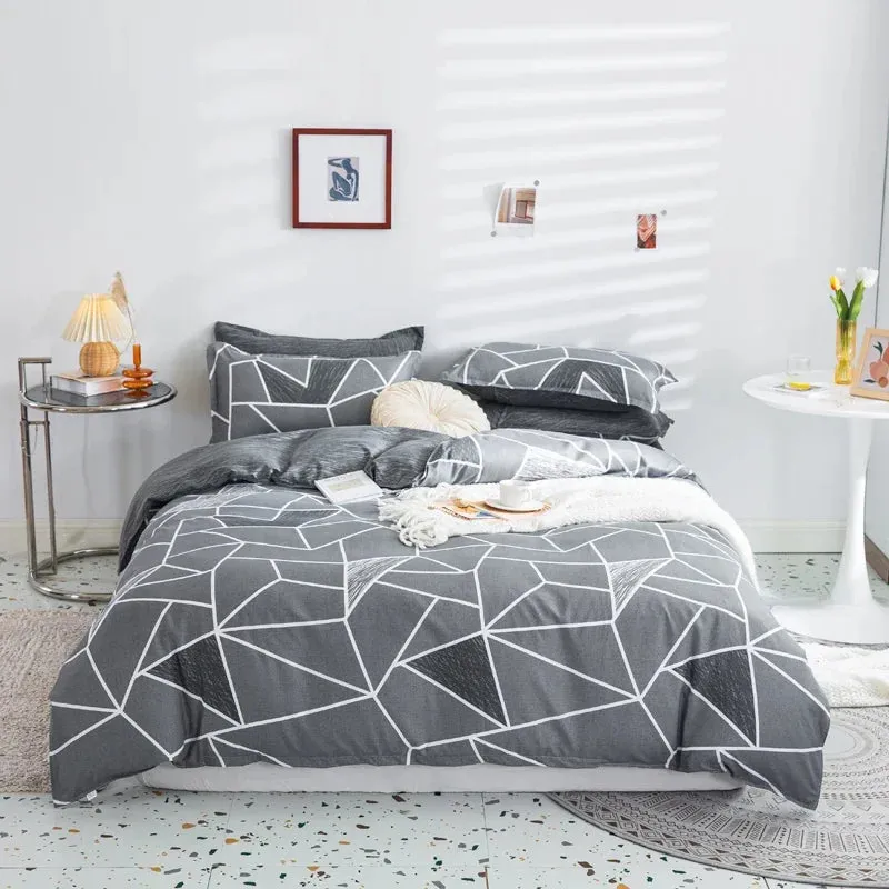 JazzHer Grey Geometric Pattern Duvet Cover Four set series for Adults Teens Polyester Bedding Set with Zip Closure Comforter Covers