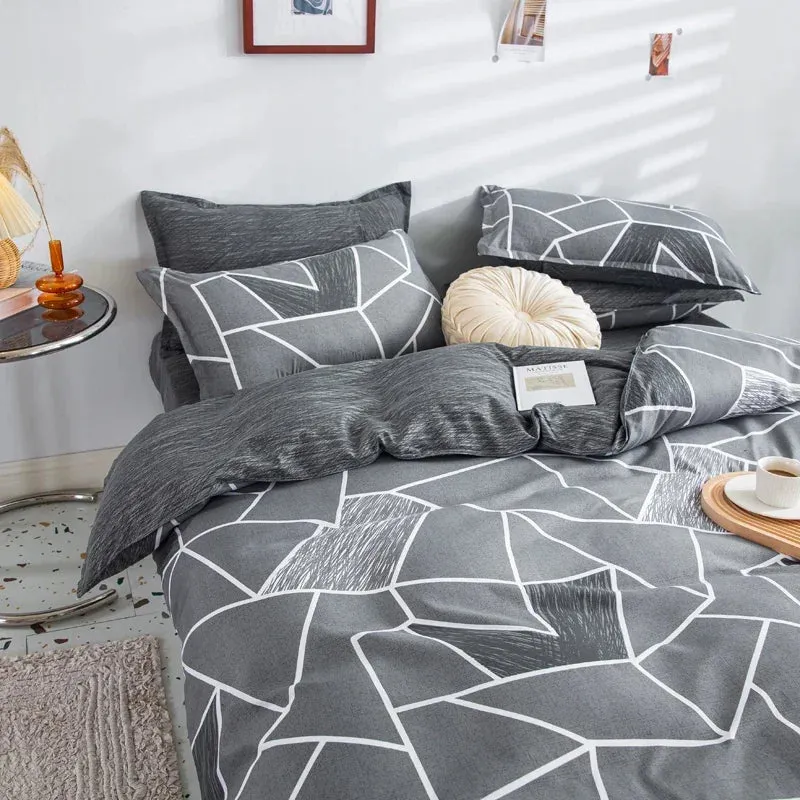 JazzHer Grey Geometric Pattern Duvet Cover Four set series for Adults Teens Polyester Bedding Set with Zip Closure Comforter Covers