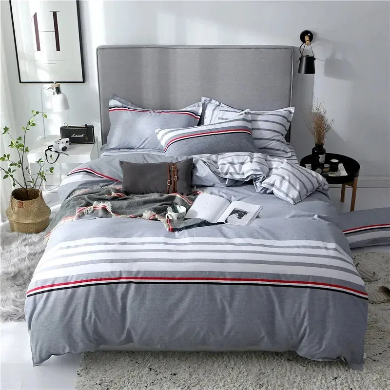 JazzHer Grey Geometric Pattern Duvet Cover Four set series for Adults Teens Polyester Bedding Set with Zip Closure Comforter Covers