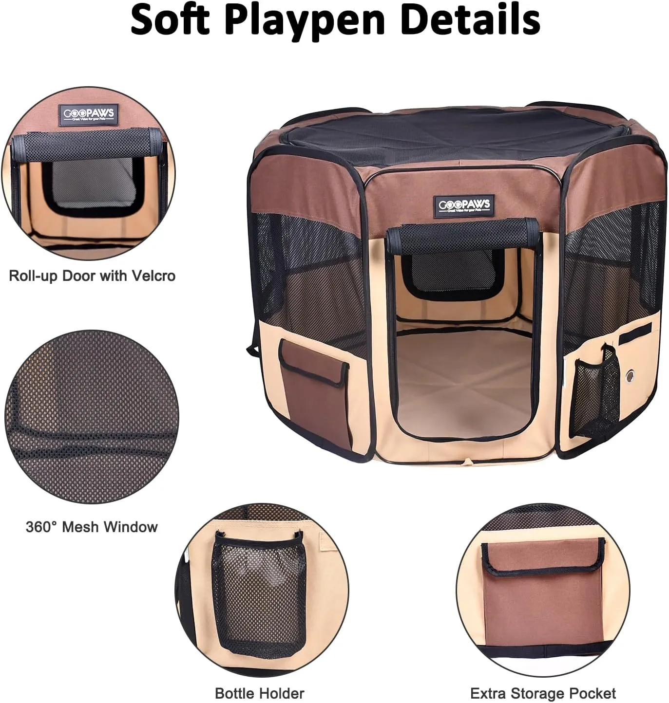 JESPET Pet Dog Playpens 36", 45" & 61" Portable Soft Dog Exercise Pen Kennel with Carry Bag for Puppy Cats Kittens Rabbits, Indoor/Outdoor Use
