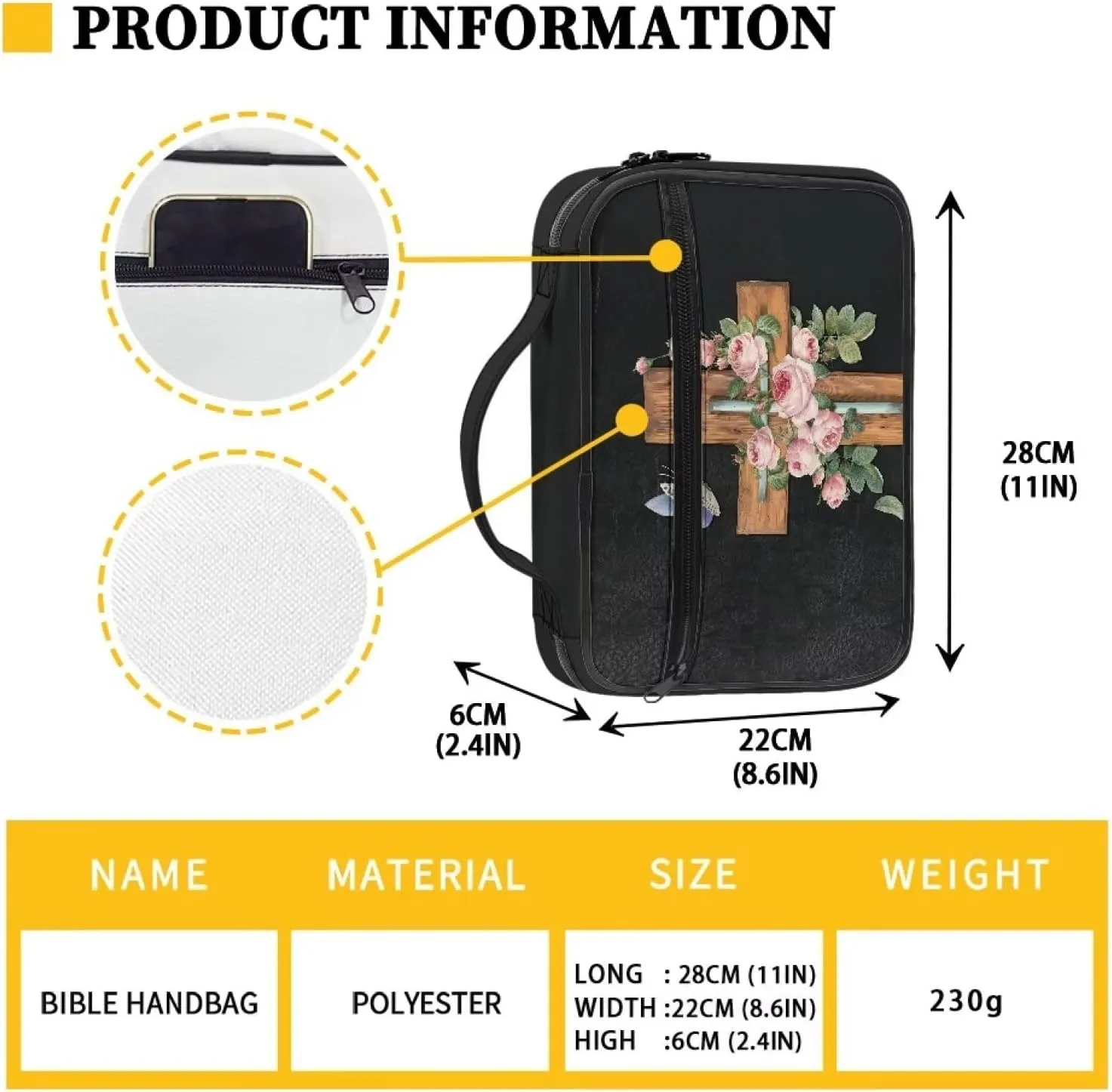 Jesus Cross Butterfly Flower Floral Print Bible Covers for Women Girls Large Size Scripture Case Church Protective Bible Book Carrying Case Church Tote Bags with Zippered Pocket