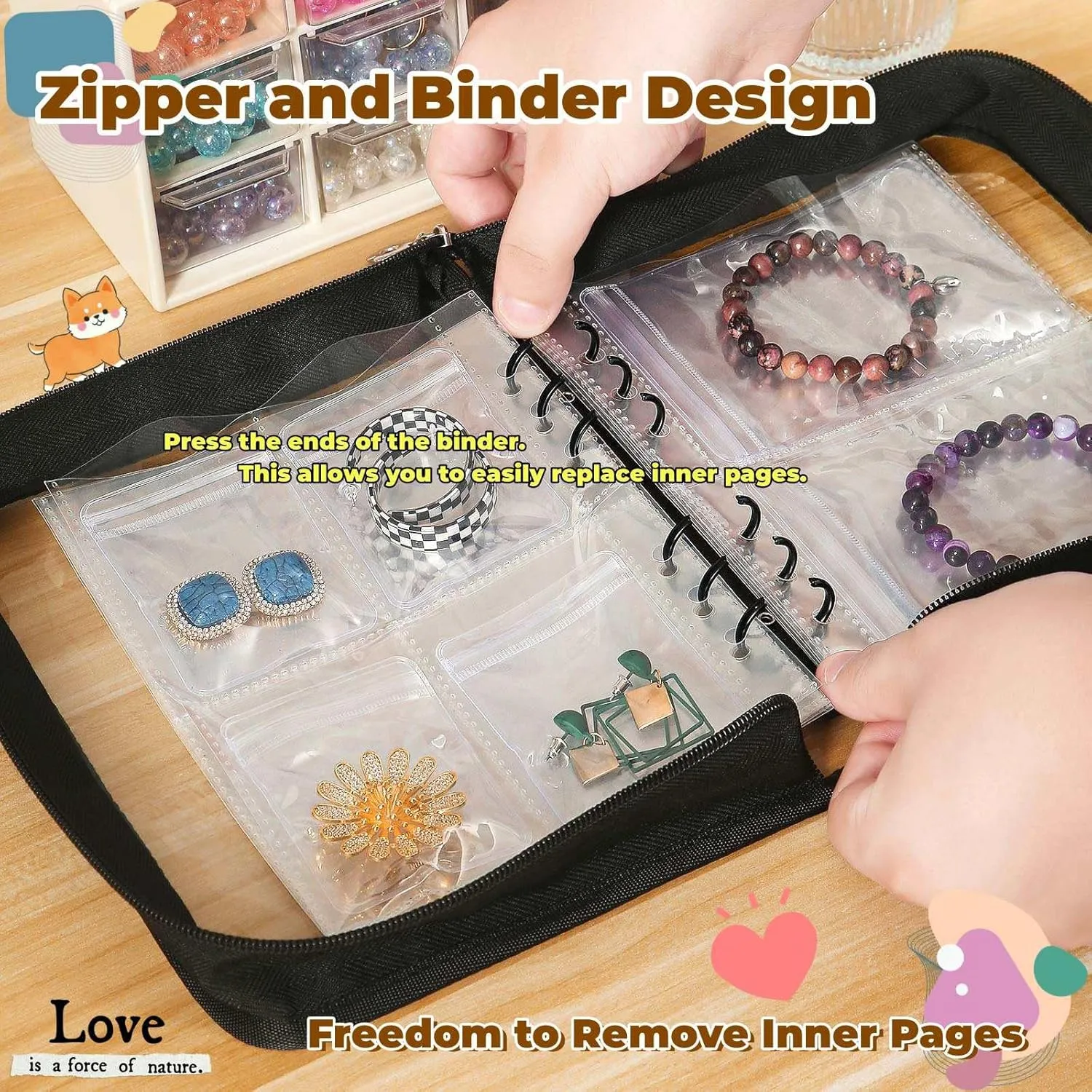 Jewellery Storage Book set Transparent Travel Bracelet Earring organizer Book jewelry pouch organizer Zipper Bag (Black)