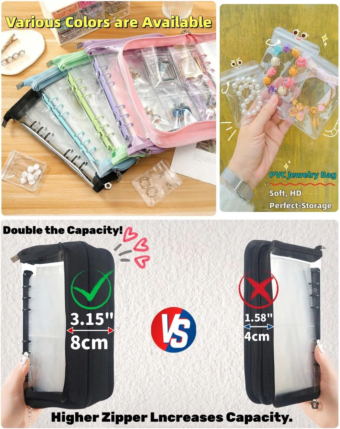 Jewellery Storage Book set Transparent Travel Bracelet Earring organizer Book jewelry pouch organizer Zipper Bag (Black)