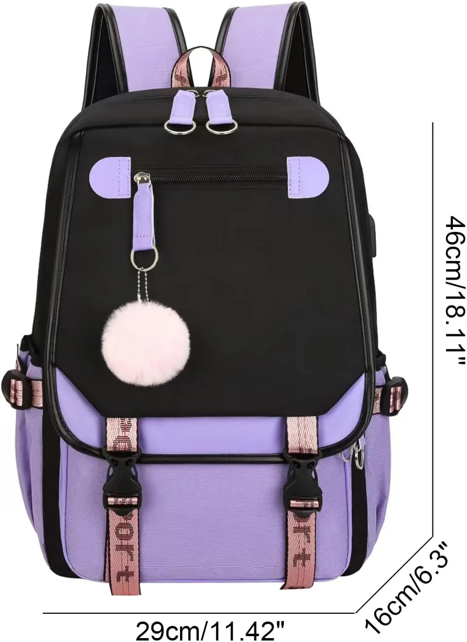 JiaYou Little Girls' School Students Book Bag Outdoor Daypack Backpack with USB Charging Port (Purple, 21 Liters)