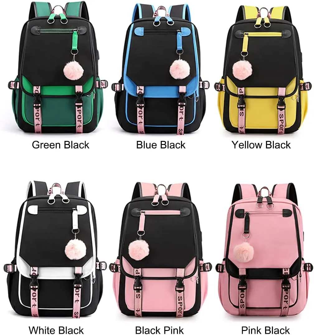 JiaYou Teenage Girls' Backpack Middle School Students Bookbag Outdoor Daypack with USB Charge Port (21 Liters, Yellow Black)