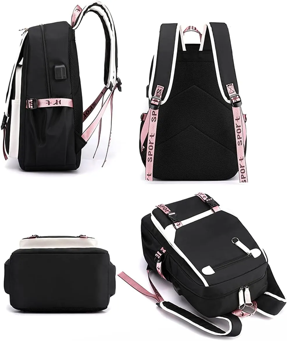 JiaYou Teenage Girls' Backpack Middle School Students Bookbag Outdoor Daypack with USB Charge Port (21 Liters, Yellow Black)