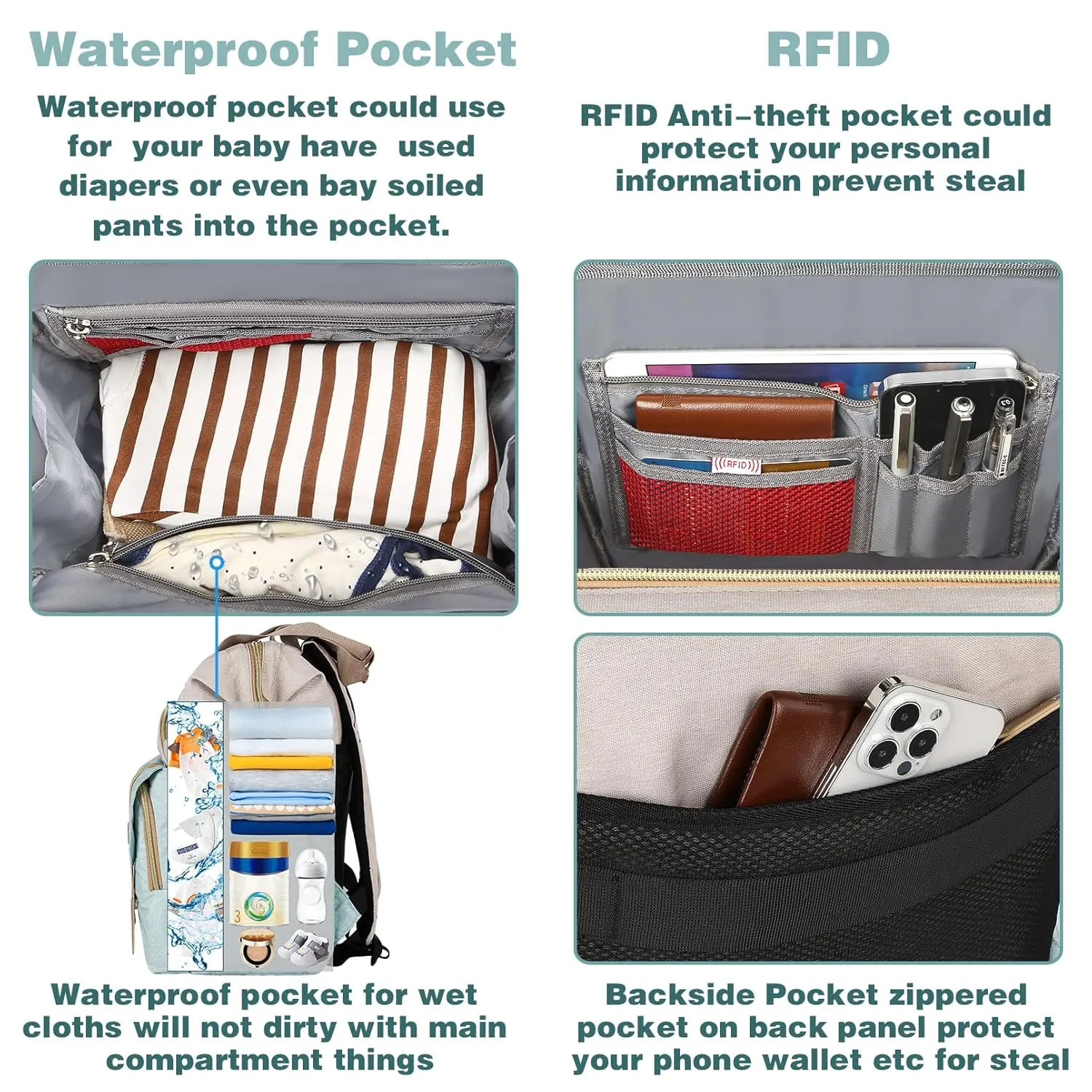 Jiefeike Girls Diaper Backpack,Travel Backpack Diaper Bag for Dad Mom Baby Boys,Insulated Pockets Portable Baby Nappy Bags with USB Charging Port,RFID Anti-Theft Water-Resistant Pocket Stroller Straps