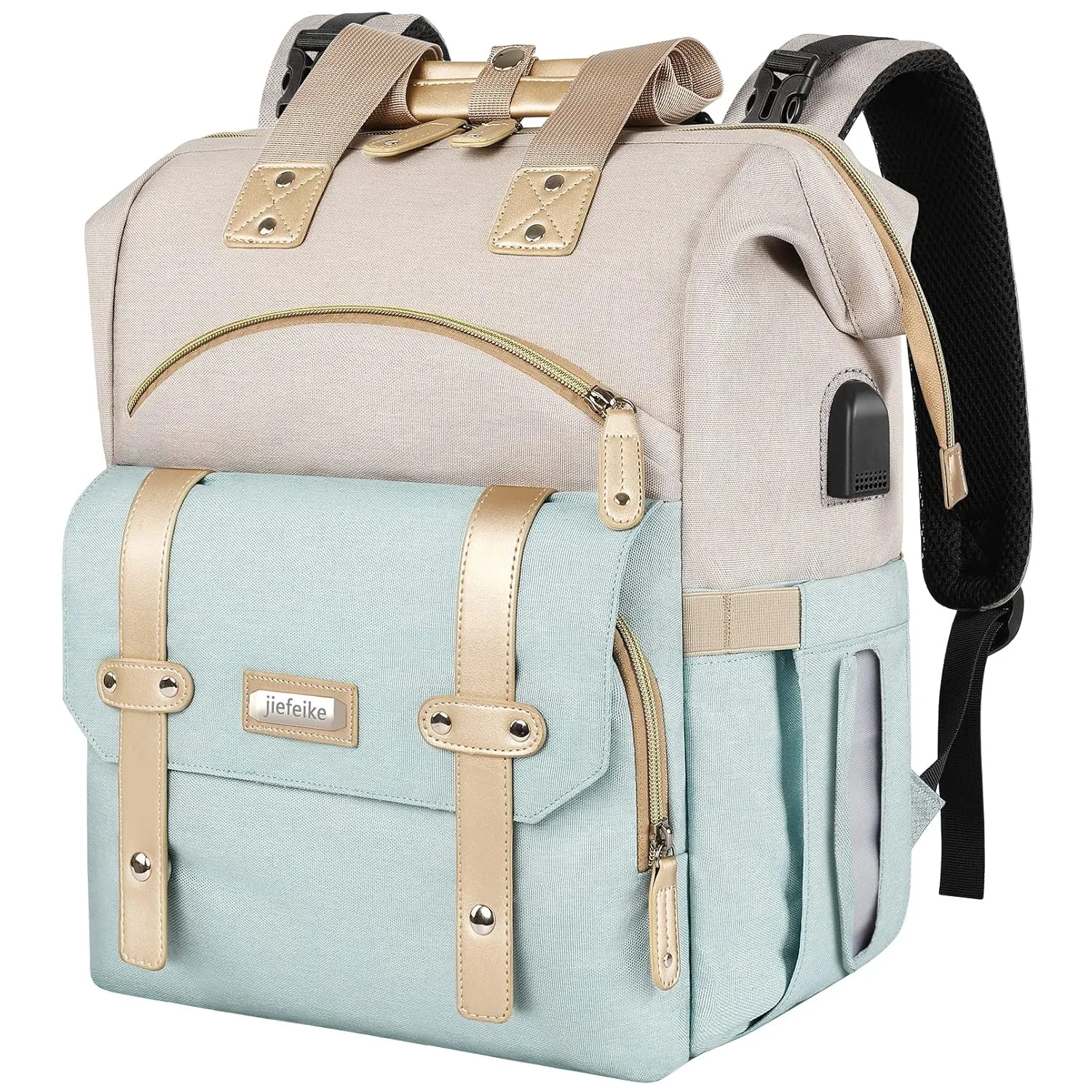 Jiefeike Girls Diaper Backpack,Travel Backpack Diaper Bag for Dad Mom Baby Boys,Insulated Pockets Portable Baby Nappy Bags with USB Charging Port,RFID Anti-Theft Water-Resistant Pocket Stroller Straps