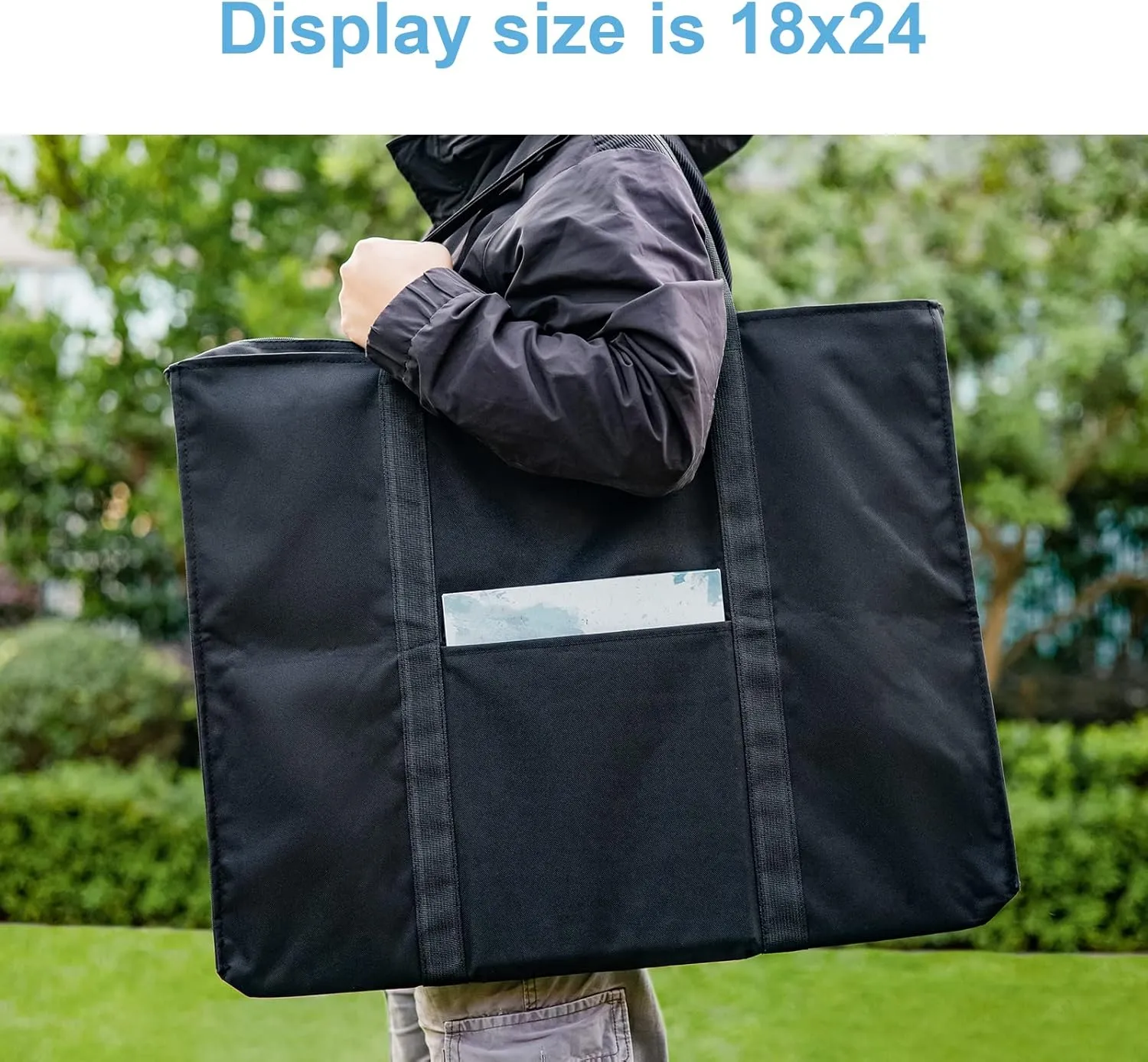 JJRING Dacron Light Weight Art Portfolio Bag, 19.6'' x 25.6'' for 18'' by 24'', Black Carrying Storage Case for Poster, Sketching, and Drawing