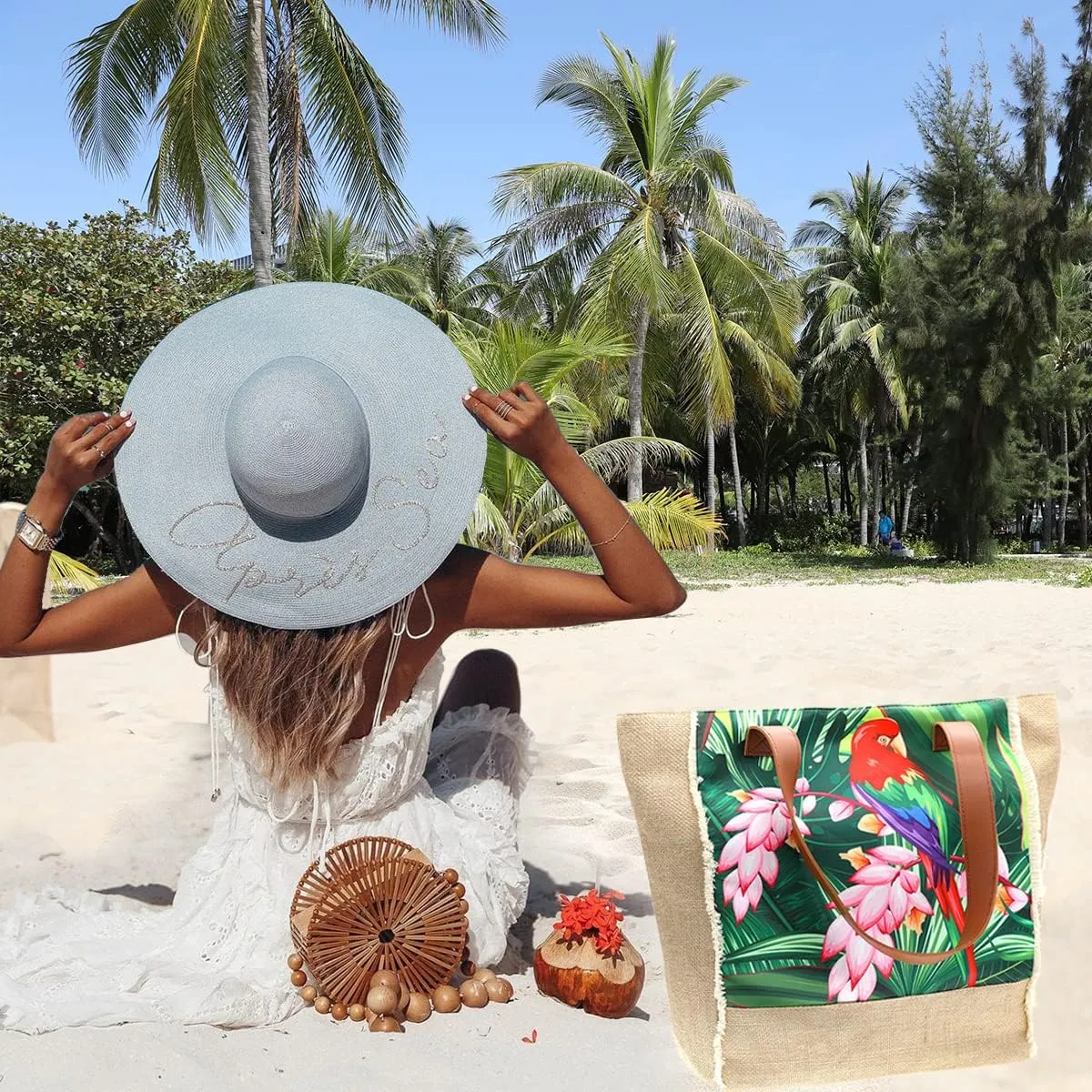 JNF Beach Bags for Women Summer Large Beach Tote Bags Hand Bag Shoulder bag Tote bag with Zipper